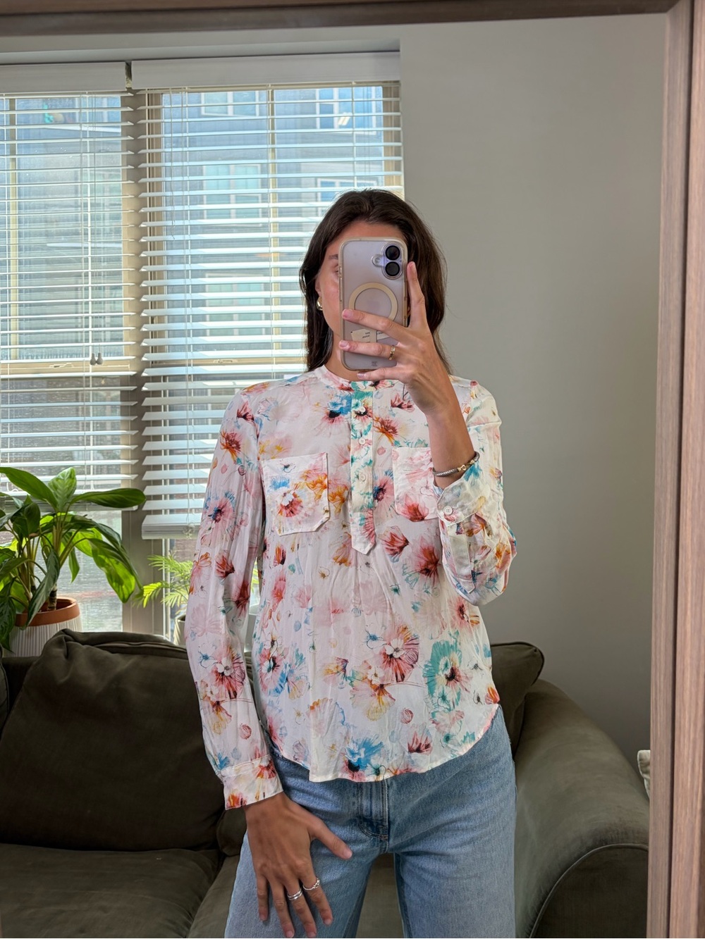 Rebecca Taylor silk floral long sleeve blouse